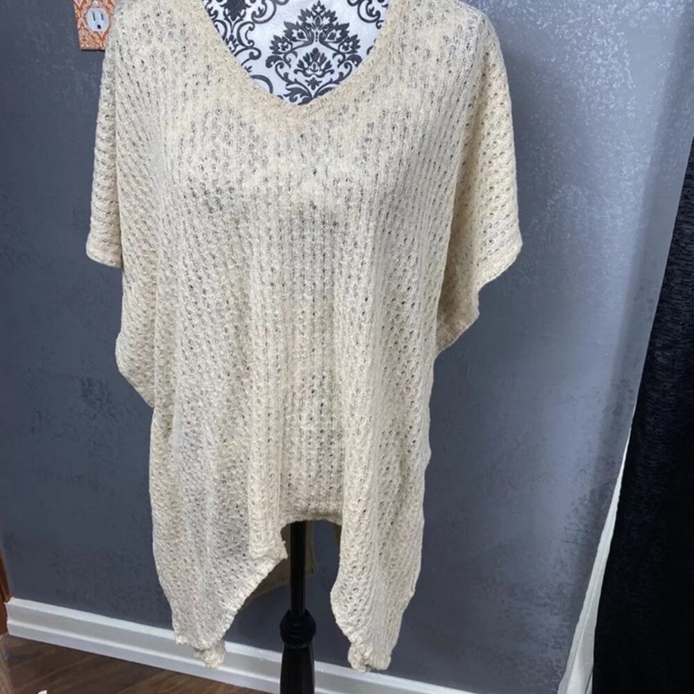 HelloNite natural chunky knit semi sheer oversized boxy split back top. size S
